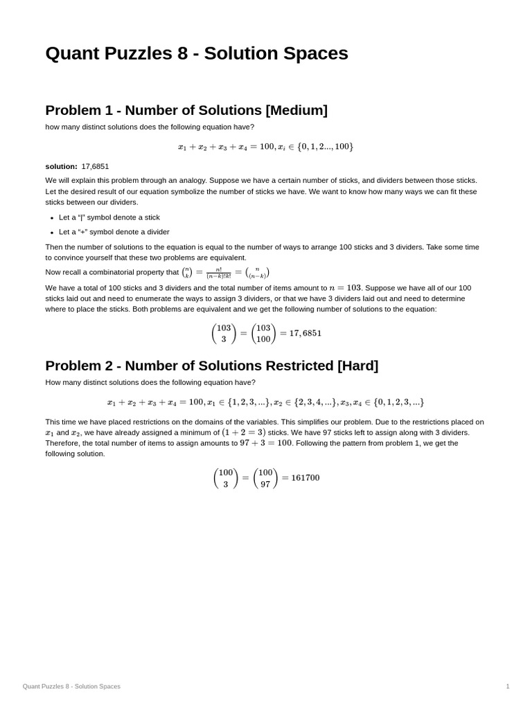 Quant Puzzles 8 - Solution Spaces: Problem 1 - Number of Solutions ...