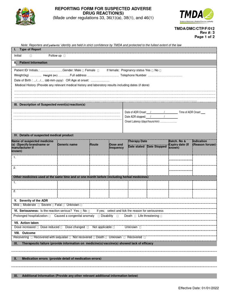ADR Reporting Form Instructions | PDF | Medical Specialties | Medicine