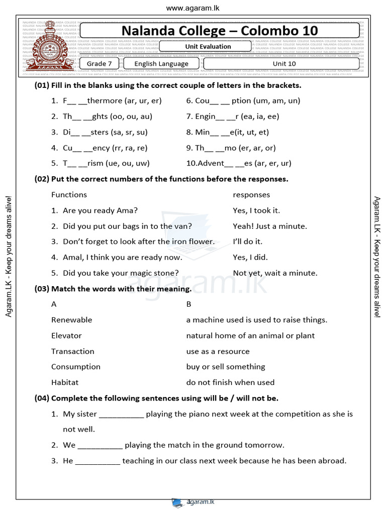 Grade 7 English Language Unit 10 | PDF