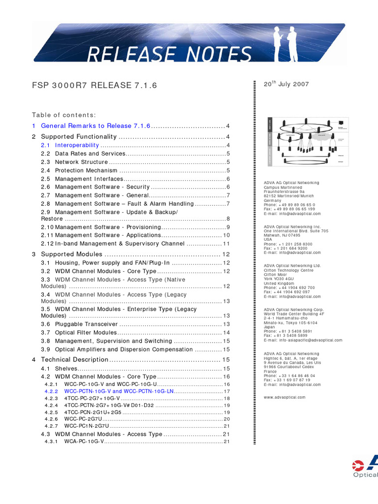 FSP 3000R7 Release Note 7 1 6 | PDF | Wavelength Division Multiplexing ...