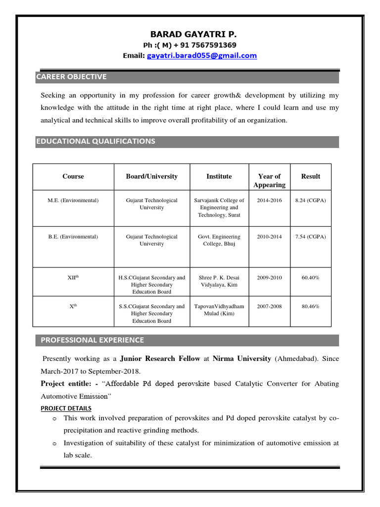Environmental Engineer CV Summary | PDF | Gujarat