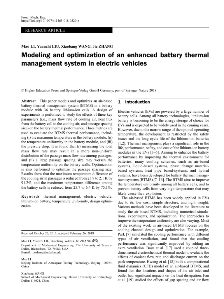 Modeling and Optimization of An Enhanced Battery Thermal | PDF | Flow ...