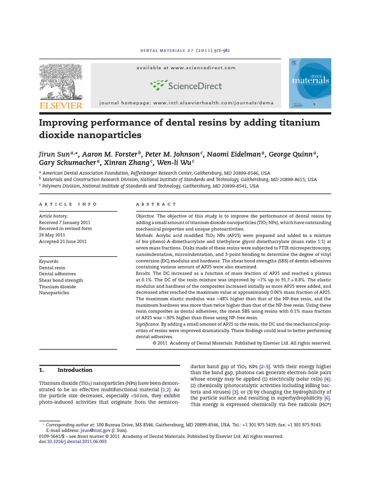 Improving Performance of Dental Resins by Adding Titanium Dioxide ...