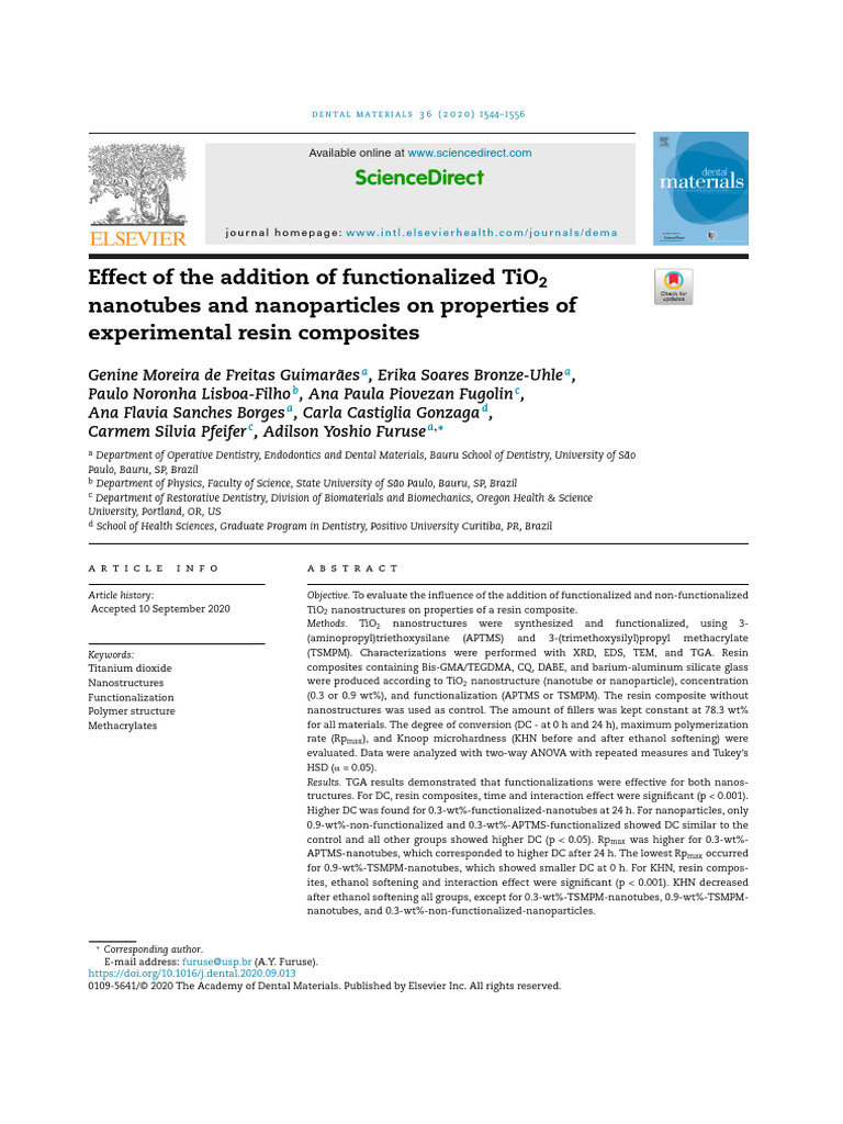 TiO2 Nanostructures Enhance Resin Composites | PDF | Dental Composite ...