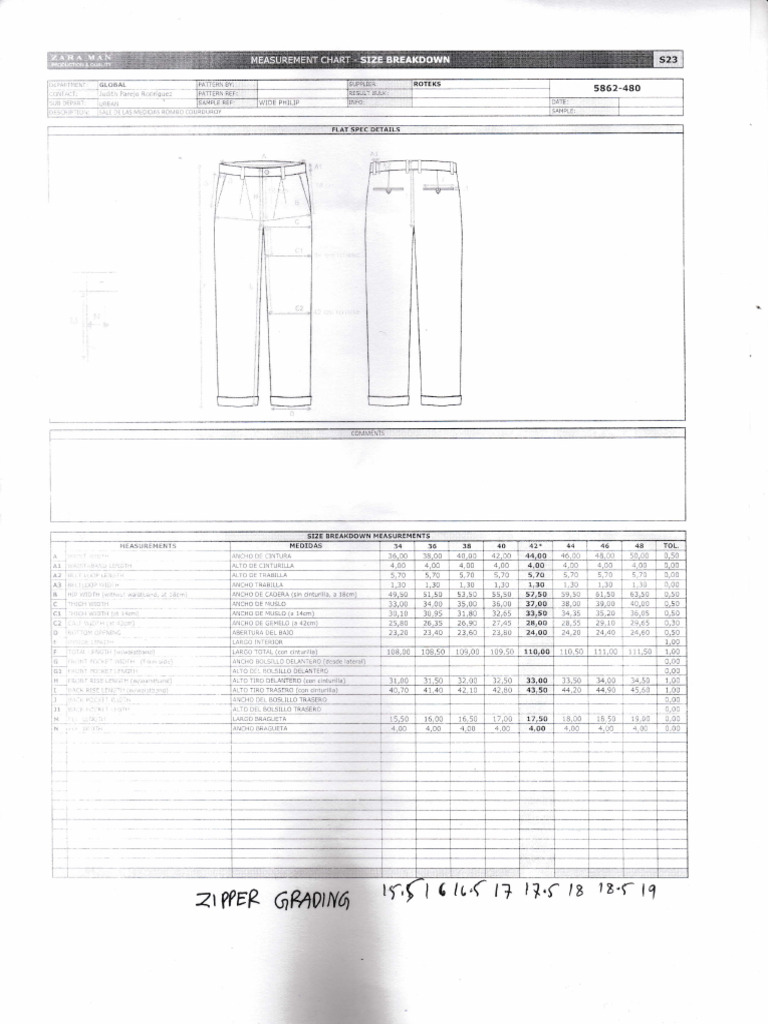 Detailed Measurements for Clothing Sizes | PDF