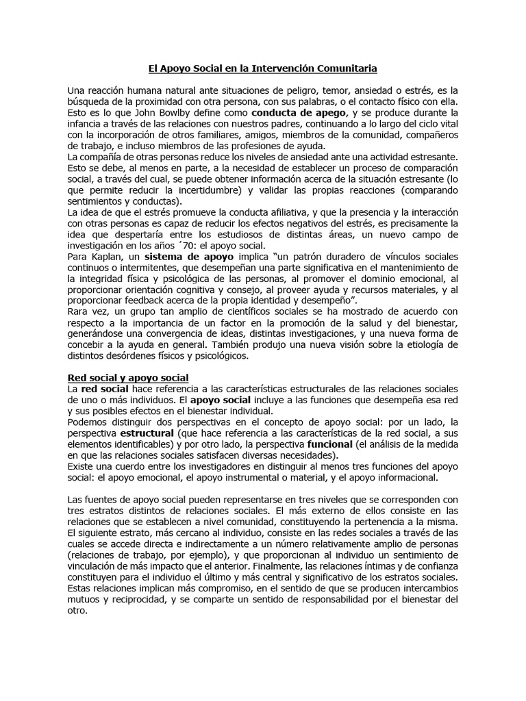 Apoyo Social en la Intervención Comunitaria | PDF | Apoyo social ...