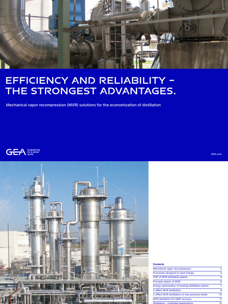 MVR Distillation: Energy Efficiency Solutions | PDF | Distillation | Steam