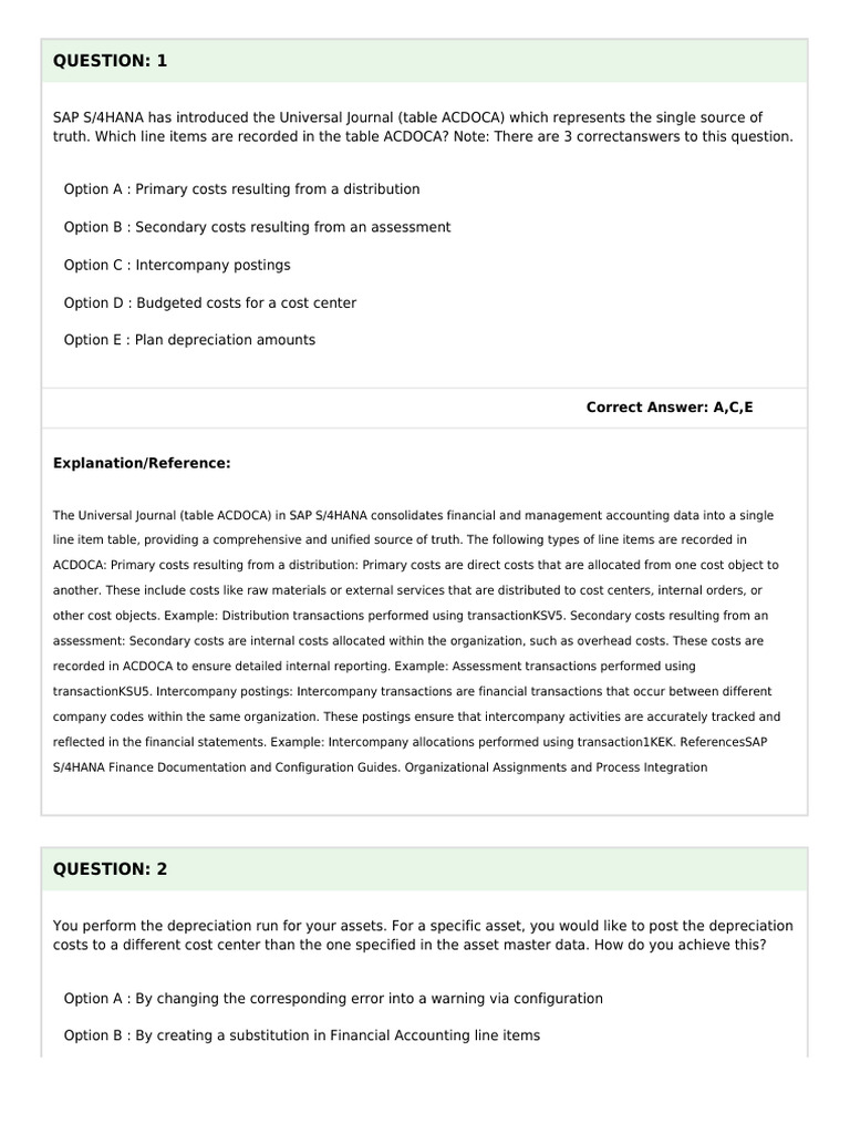 SAP S/4HANA ACDOCA and Account Setup | PDF | Depreciation | Option ...