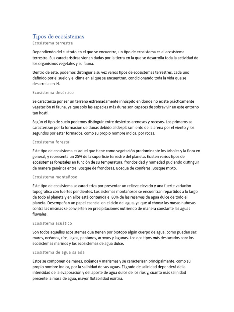 Tipos de Ecosistemas y sus Características | PDF | Ecosistema | Suelo