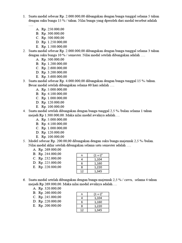 Latihan Soal Bunga Dan Anuitas Pdf