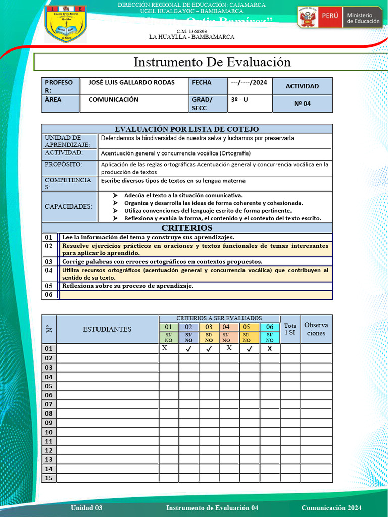 03. LISTA DE COTEJO - ACTIVIDAD 04 - TERCERO | PDF | Evaluación ...