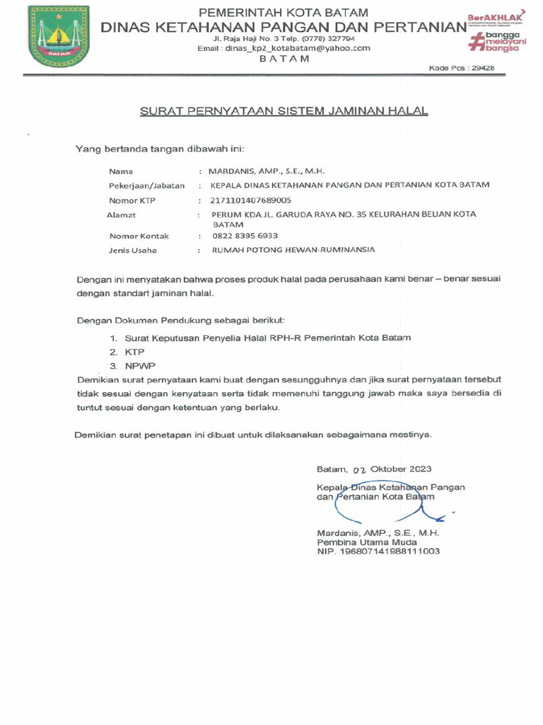 Surat Keputusan Peneyelia Halal (RPH) | PDF