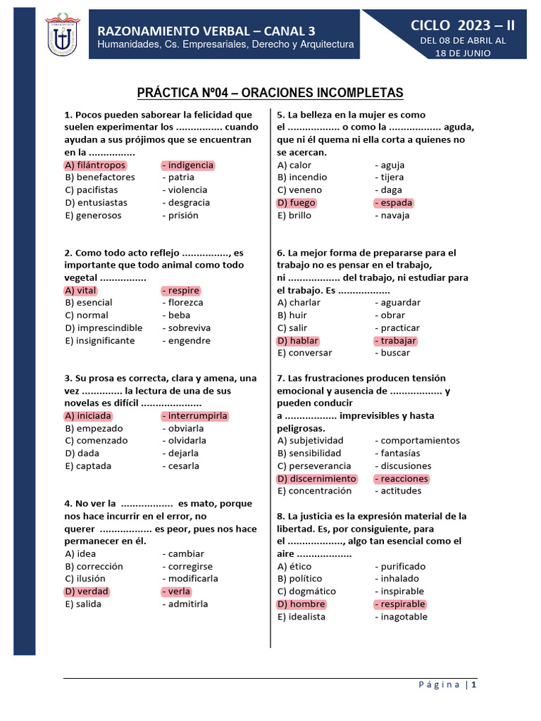 Práctica Nº04 Oraciones Descargar Gratis Pdf Hablar En Público
