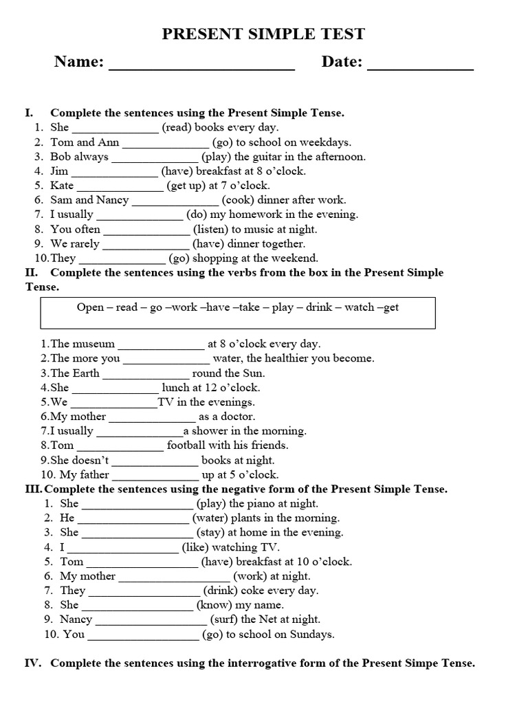 Present Simple Test | PDF | Linguistic Typology | Languages