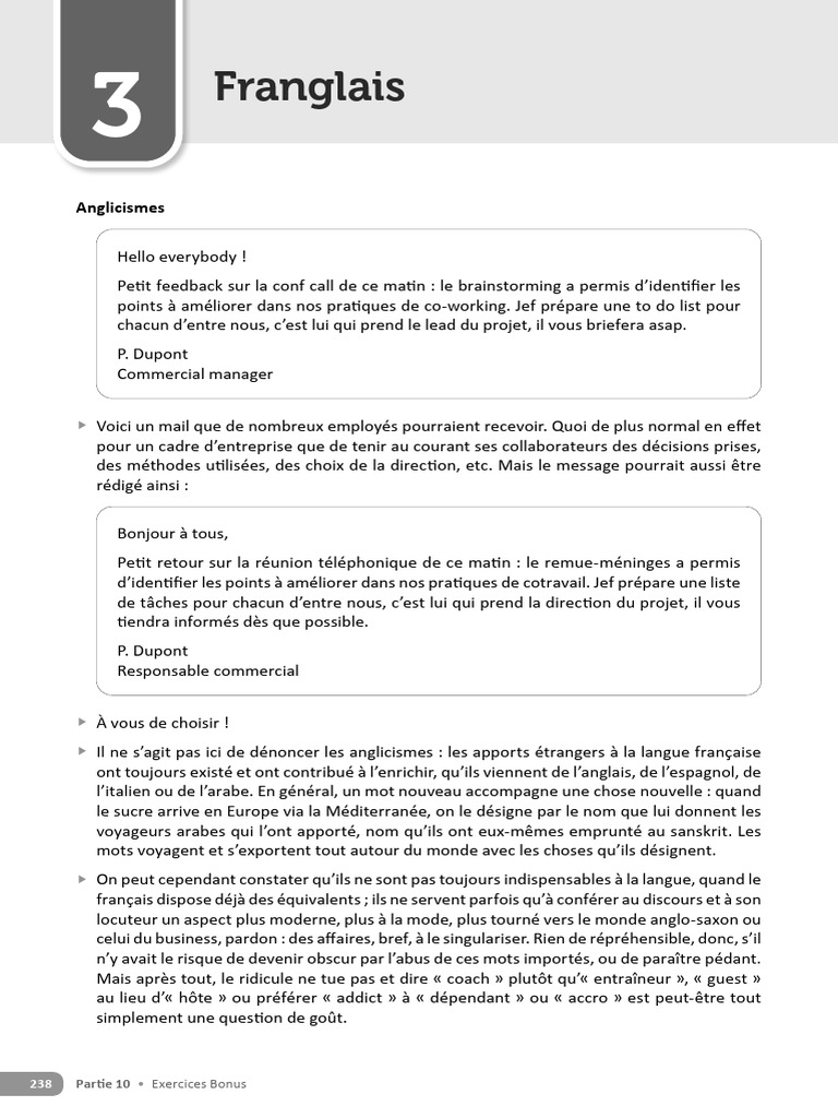 Anglicismes et Franglais en Entreprise | PDF | Réflexion