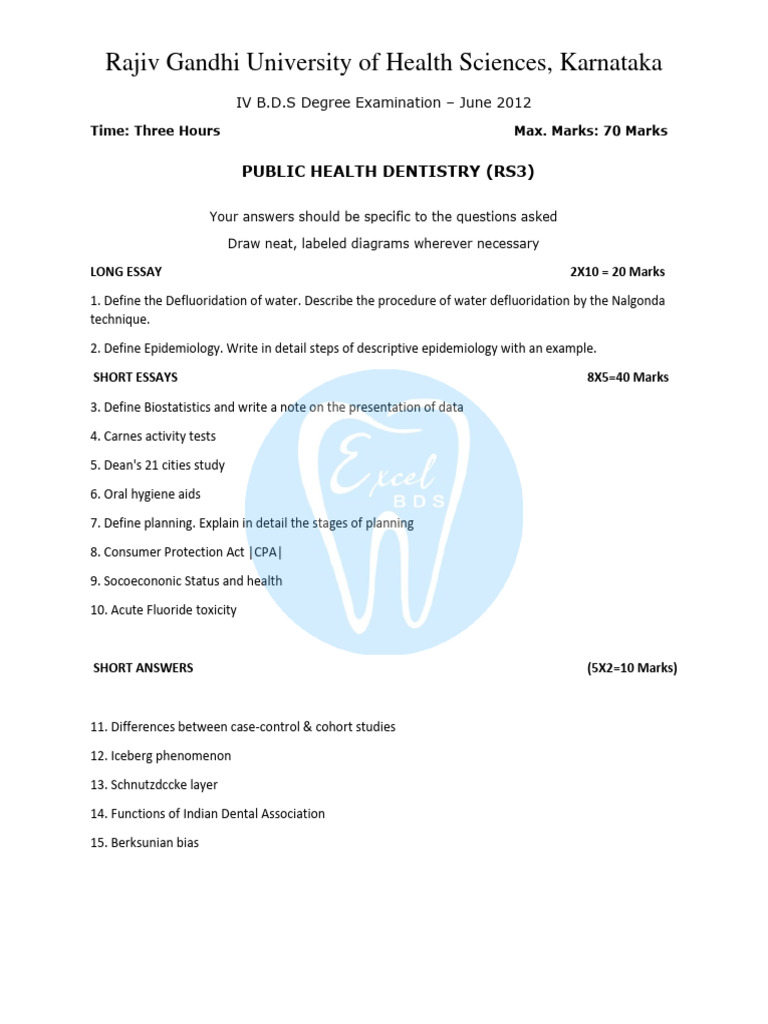 Public Health Dentistry Exam Overview | PDF | Dentistry | Oral Hygiene