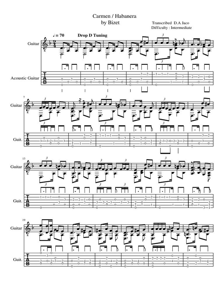 Carmen Habanera Transcribed For Guitar Pdf Classical Music
