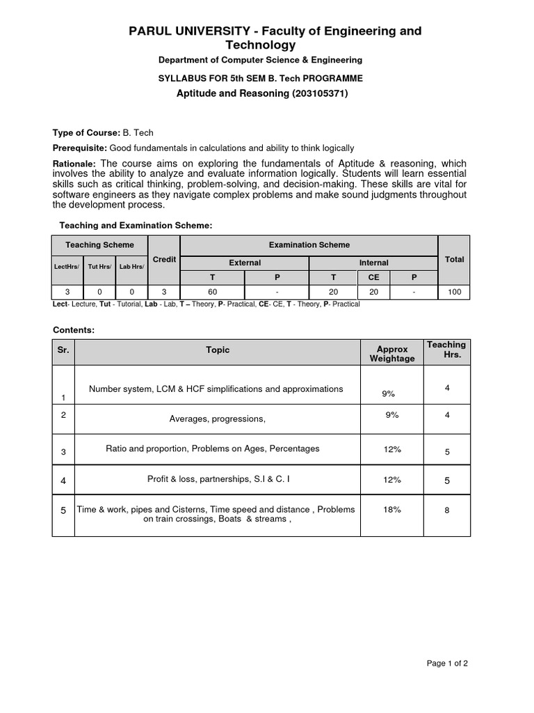 Aptitude and Reasoning Syllabus | PDF | Critical Thinking | Reason
