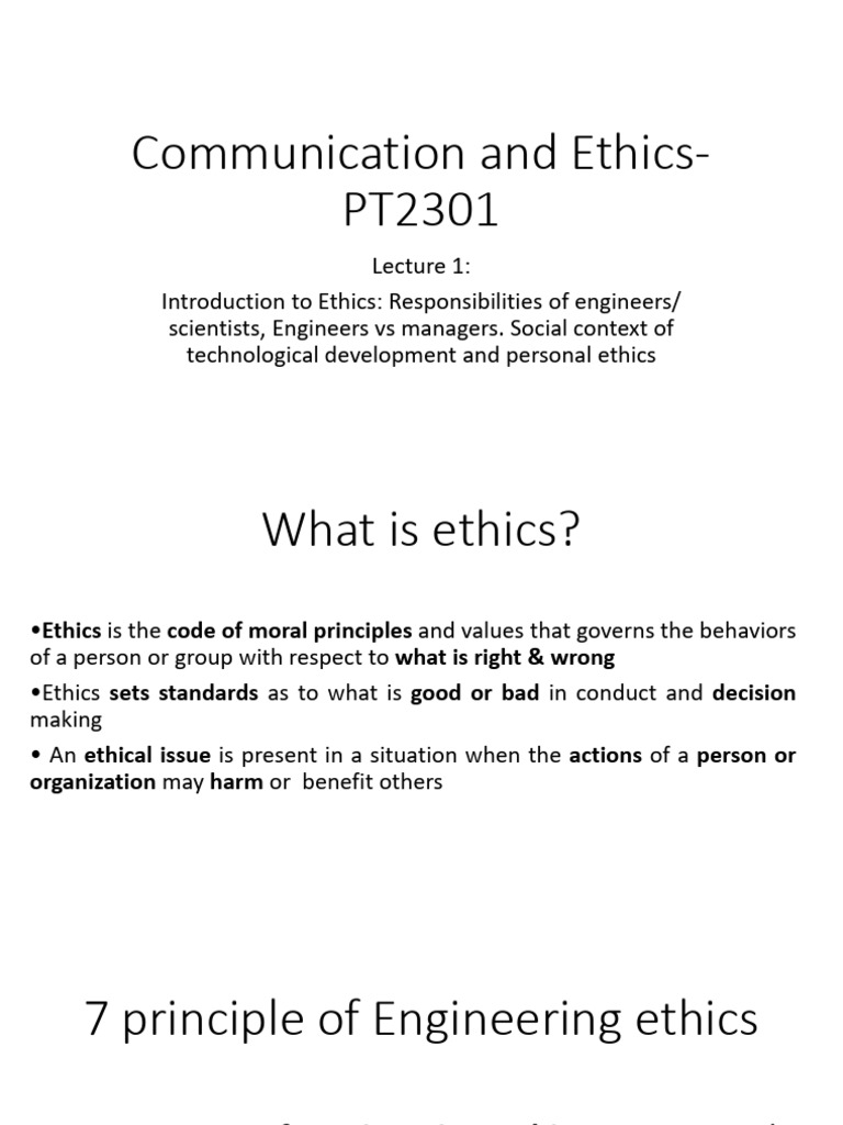 Communication And Ethics Lecture 1 Pdf Morality Conflict Of Interest