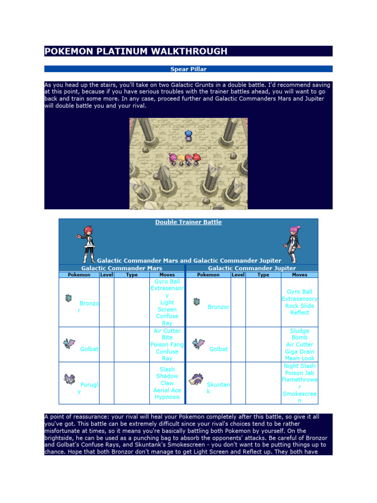 Pokemon Platinum Spear Pillar Guide | PDF