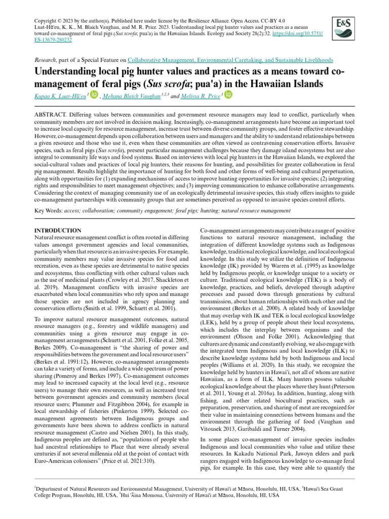 Pig Hunter Values and Practices | PDF | Hunting | Invasive Species