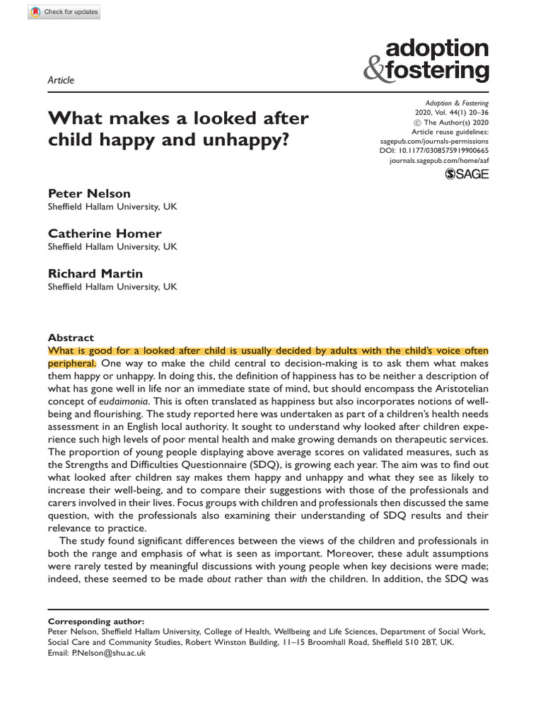 Happiness Factors for Looked After Children | PDF | Happiness | Mental ...