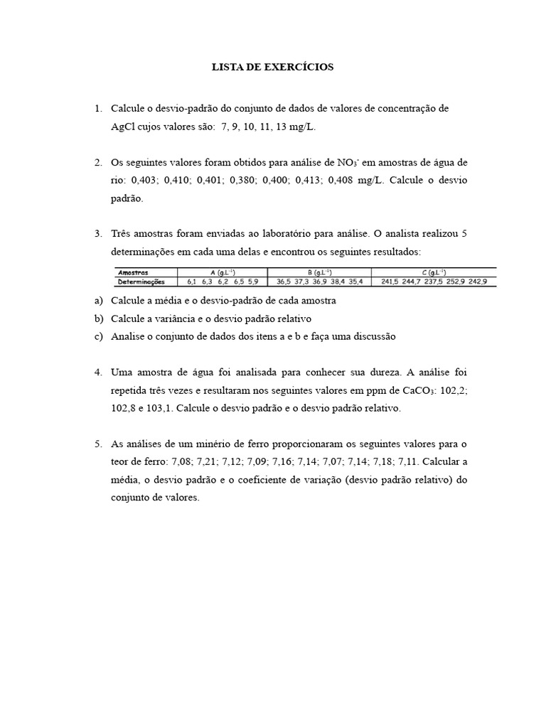 Exercícios de Desvio Padrão e Variância | PDF | Ciências e Matemática