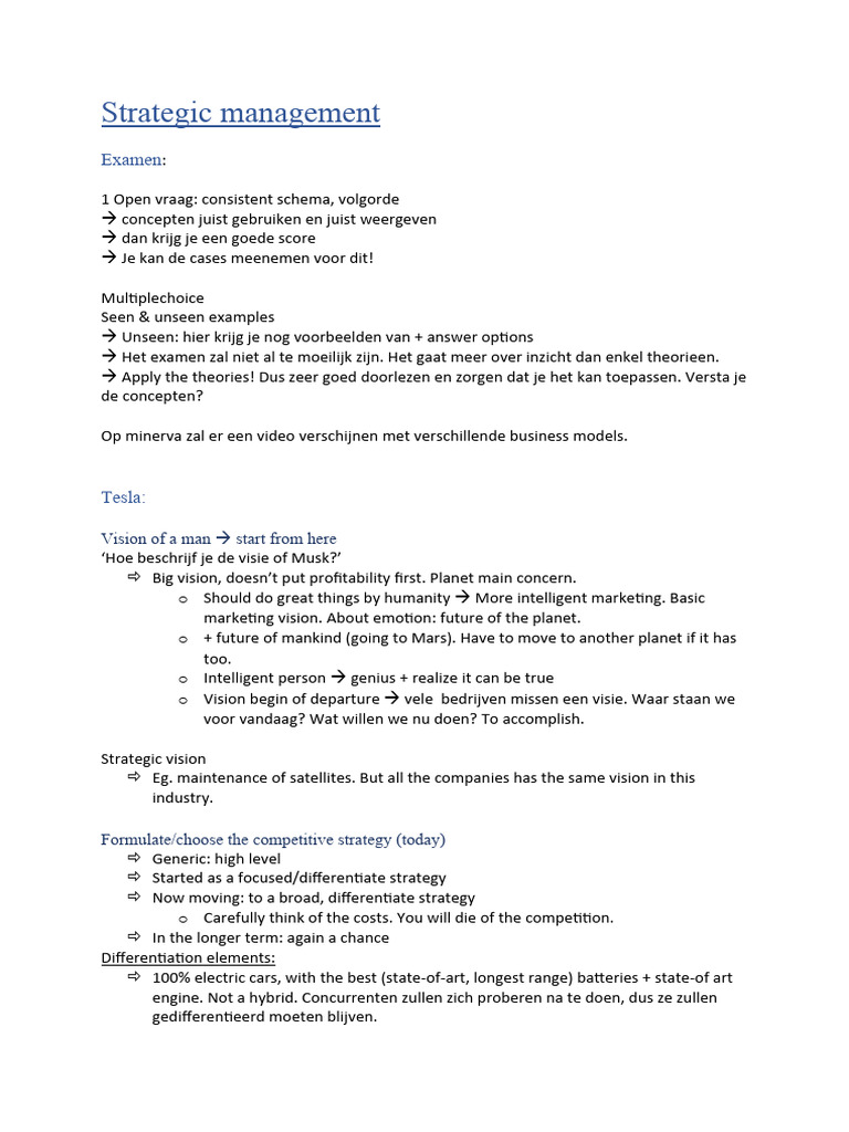 Strategic Management Exam Guide: Tesla Insights | PDF | Business ...