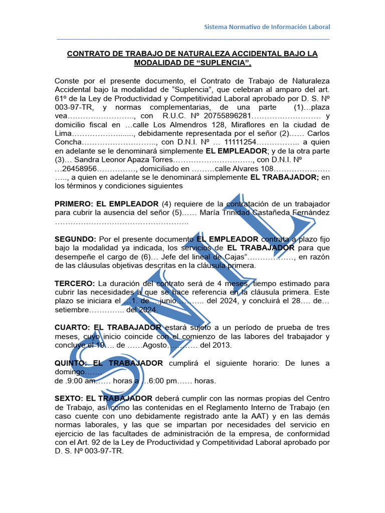 Contrato de Suplencia Laboral 2024 | PDF | Derecho laboral | Economias