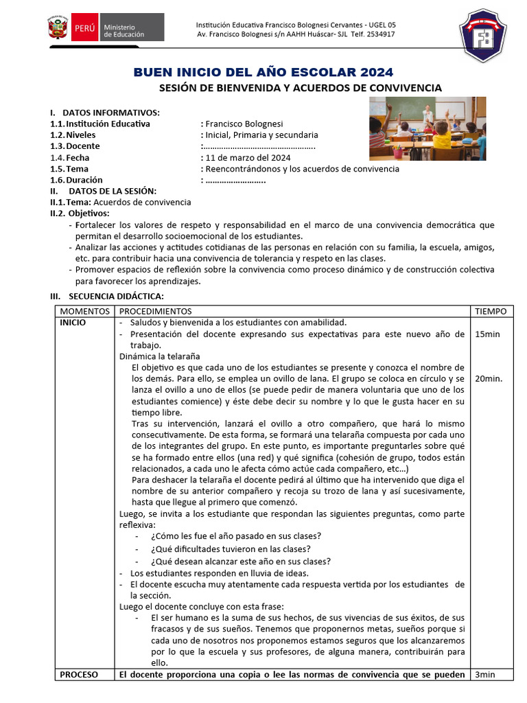 Sesion de Bienvenida Del Buen Inicio Del Año Escolar 2023 | PDF | Salón ...