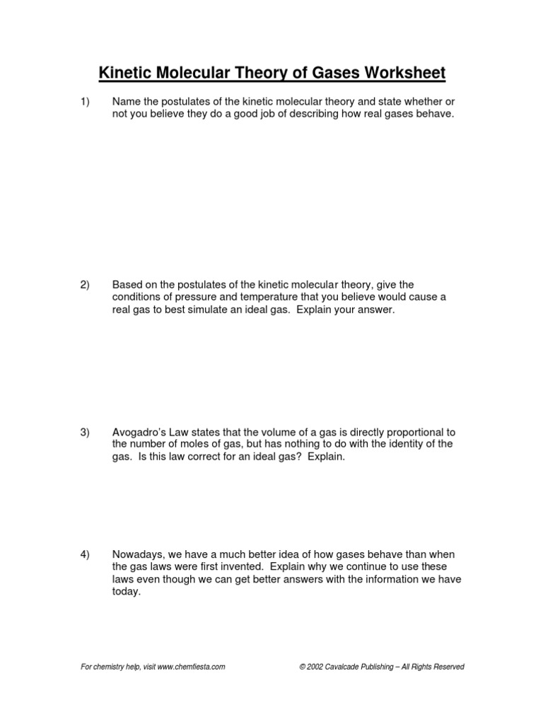 Kinetic Theory Worksheet  PDF  Gases  Temperature Intended For Kinetic Molecular Theory Worksheet