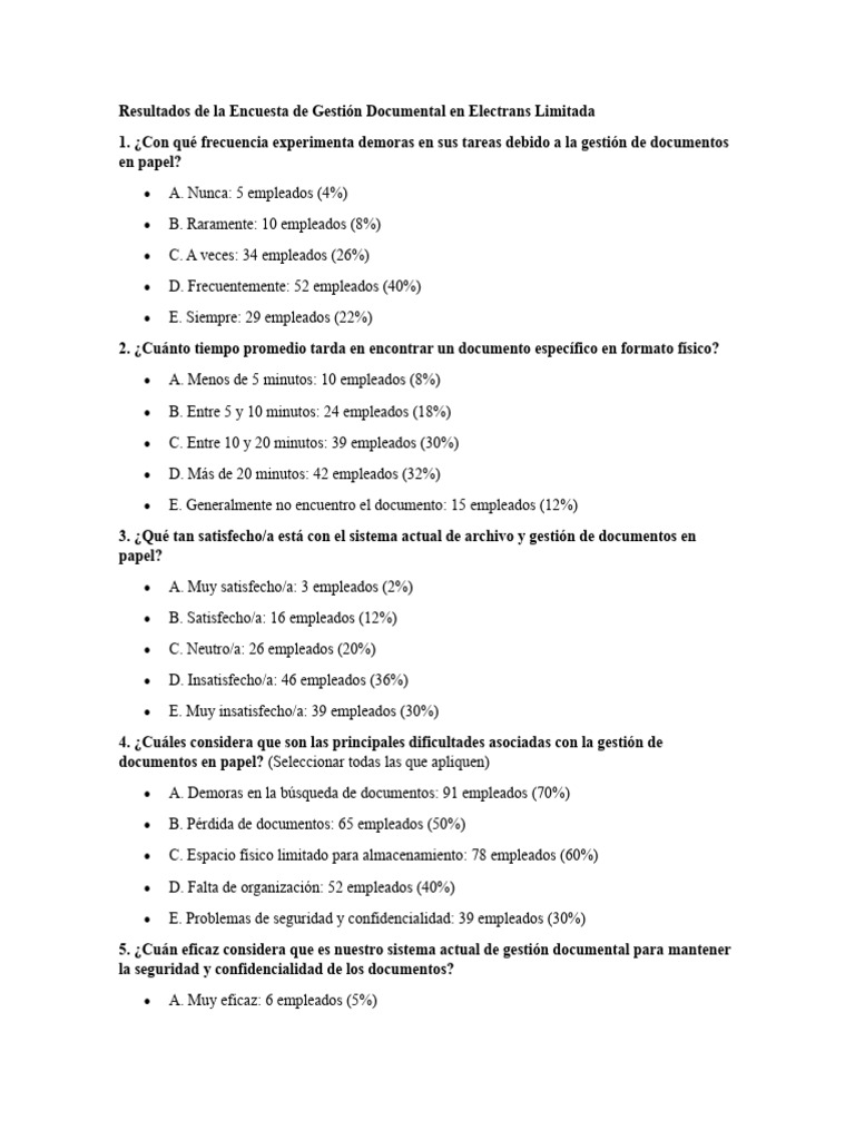 Resultado Encuesta Empleados Electrans | PDF | Gestión de registros