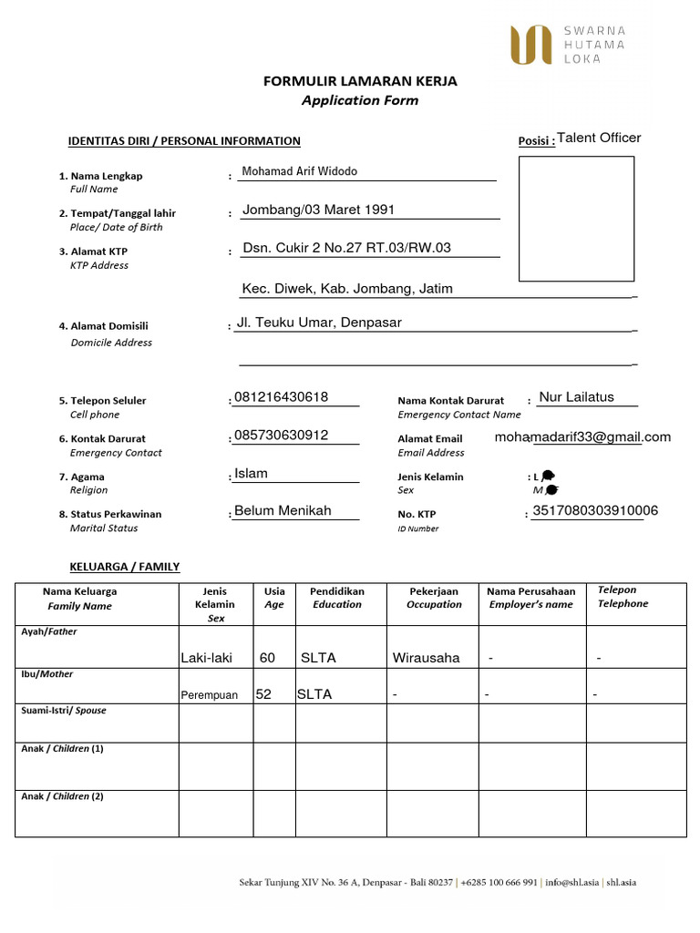 Application Form - Formulir Lamaran Kerja 2024 | PDF