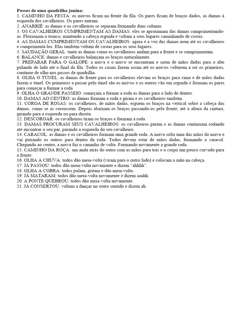 Passos da Quadrilha Junina Tradicional | PDF
