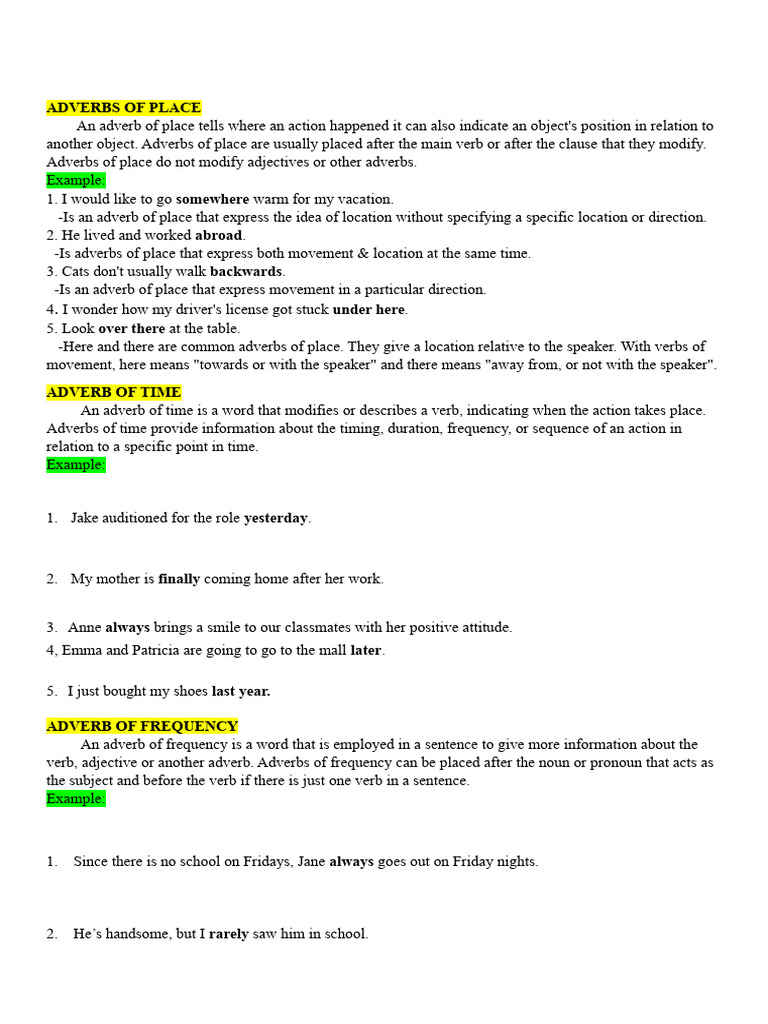 Understanding Adverbs: Types and Examples | PDF | Adverb | Verb