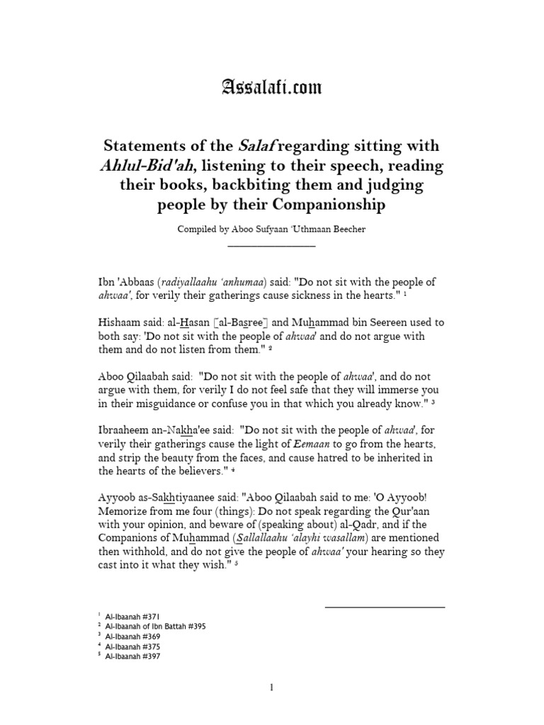 Salaf's Views on Ahlul-Bid'ah | PDF | Monotheistic Religions ...