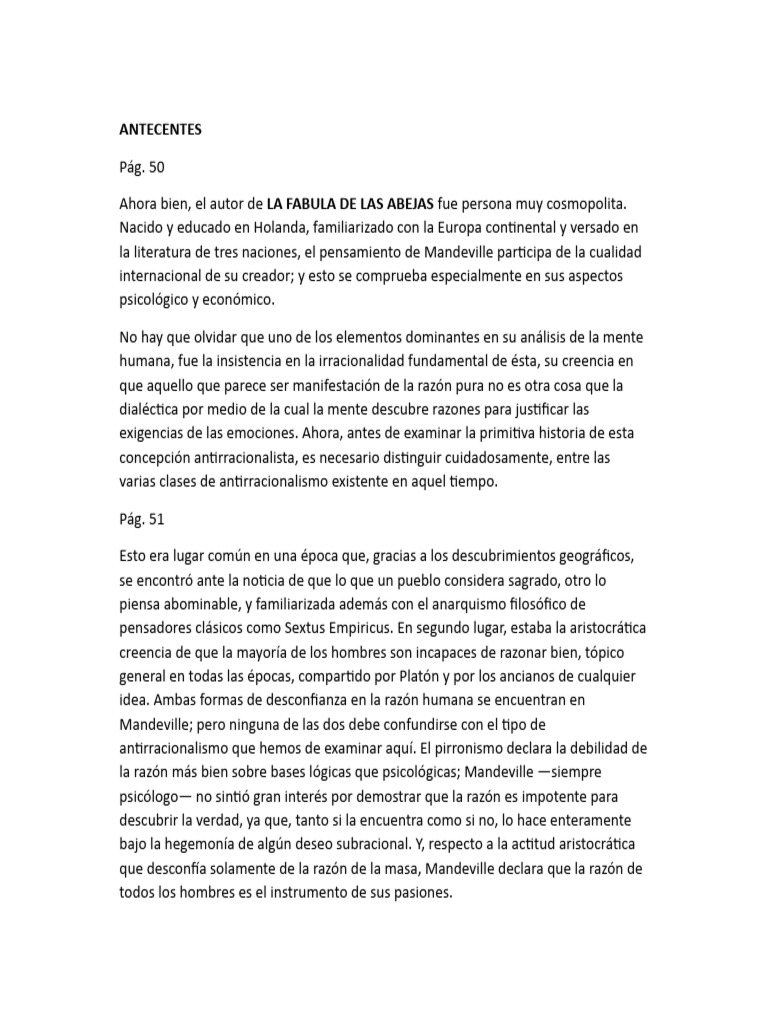 Antirracionalismo y Economía en Mandeville | PDF | Moralidad | Egoismo ...