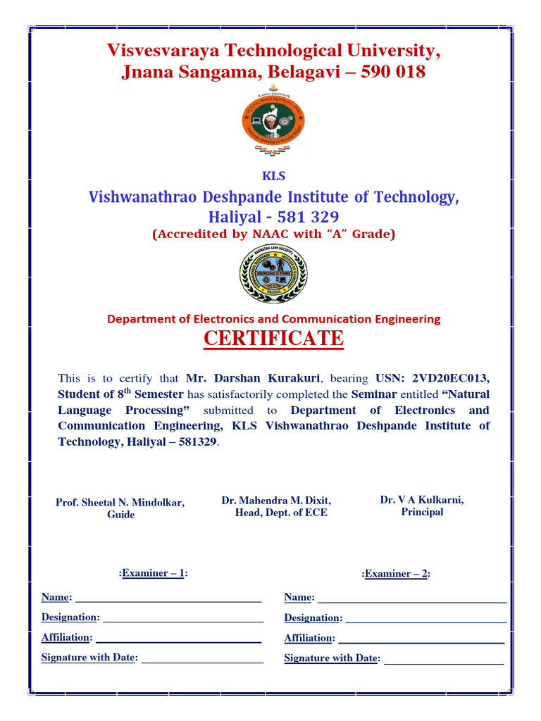 Certificate: Visvesvaraya Technological University, Jnana Sangama ...
