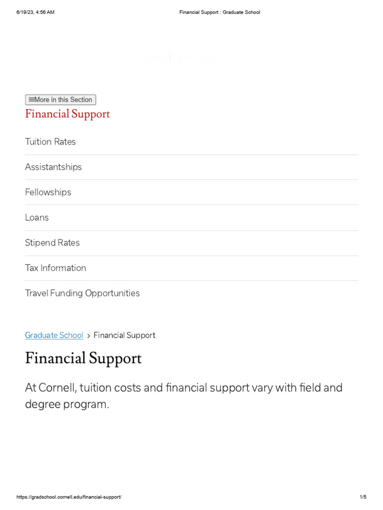 Cornell Graduate Financial Support Guide | PDF | Tuition Payments ...