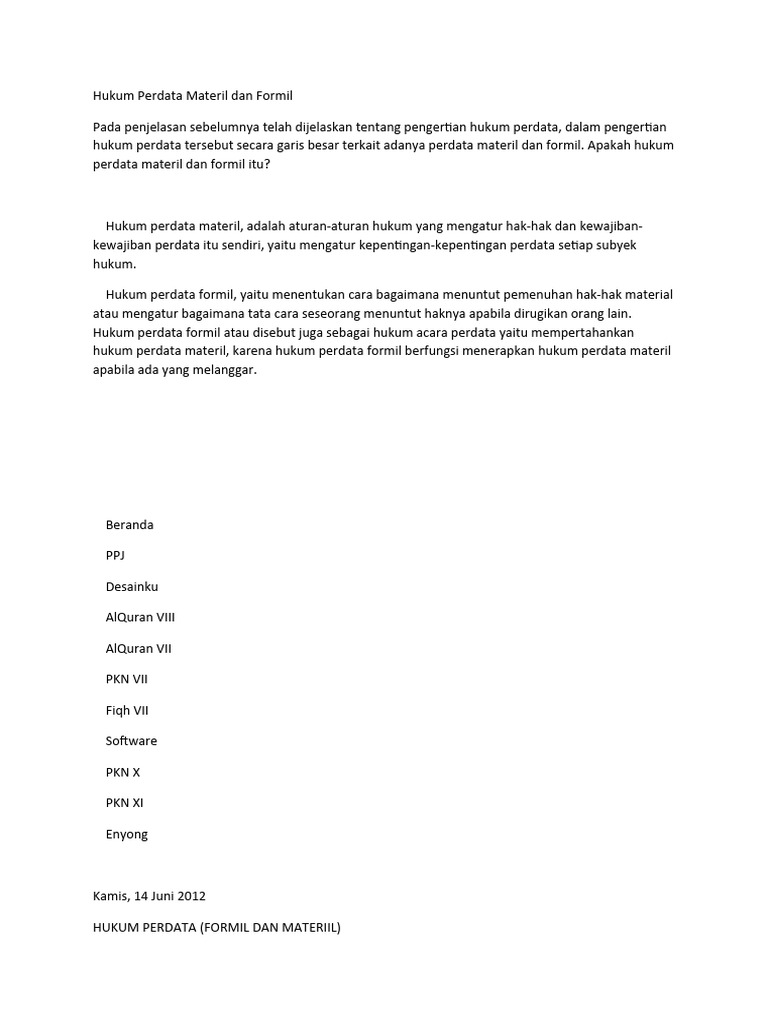 Hukum Perdata Materil Dan Formil | PDF | Politik | Ilmu Sosial