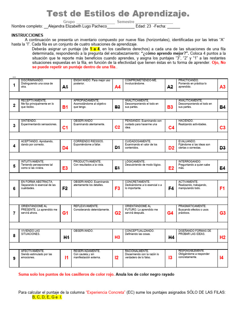 Test de Estilos de Aprendizaje | PDF | Aprendizaje | Teoría
