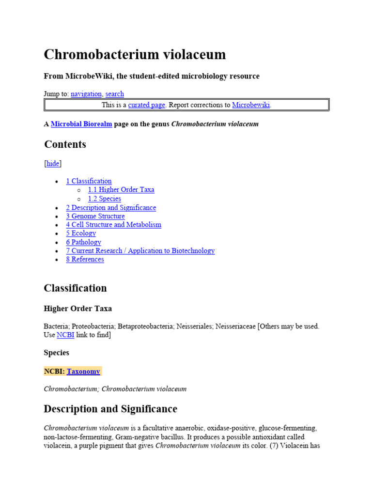 Chromobacterium Violaceum PDF Bacteria Metabolism