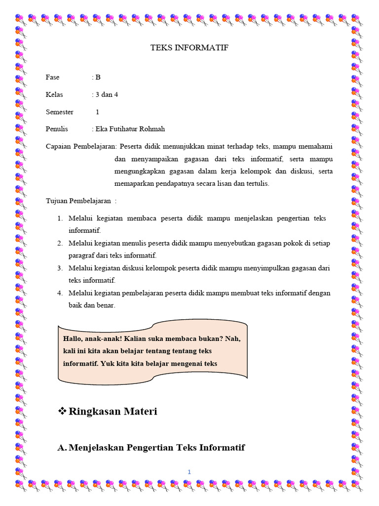 Panduan Teks Informatif Kelas 3-4 | PDF