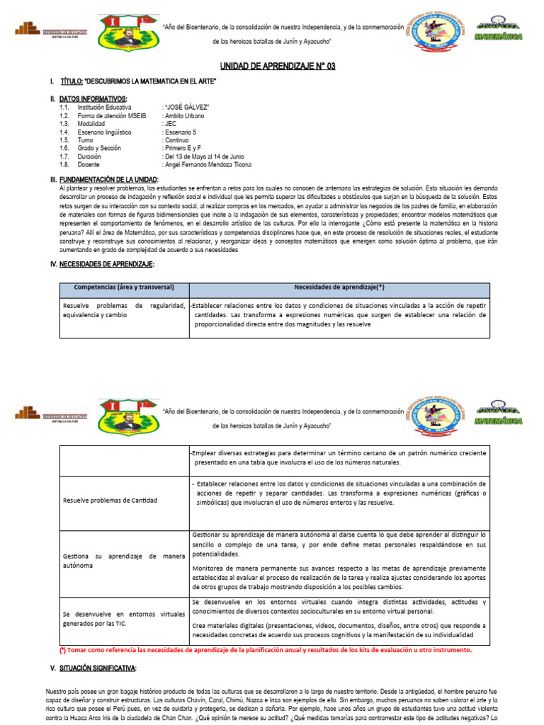 Unidad de Aprendizaje 3 1ro Eyf | PDF | Números | Aprendizaje