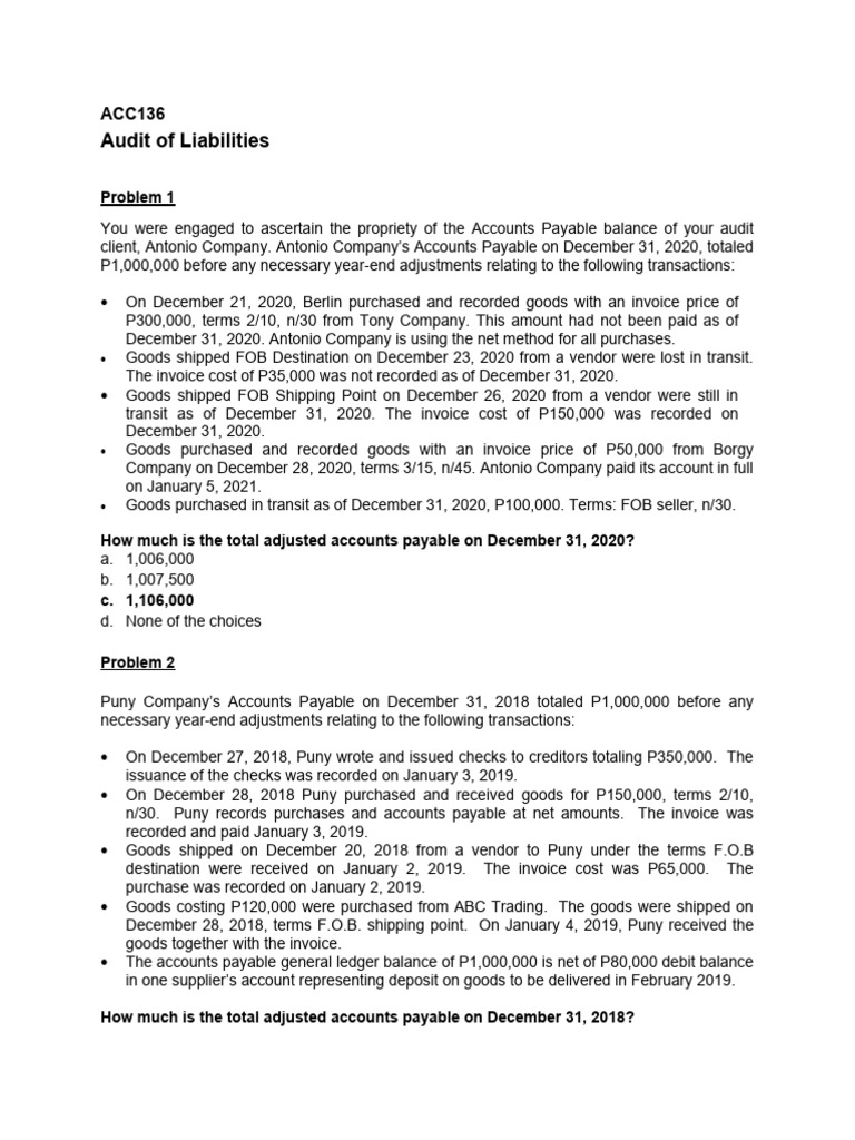 Audit of Liabilities: Accounts Payable Analysis | PDF | Accounts ...
