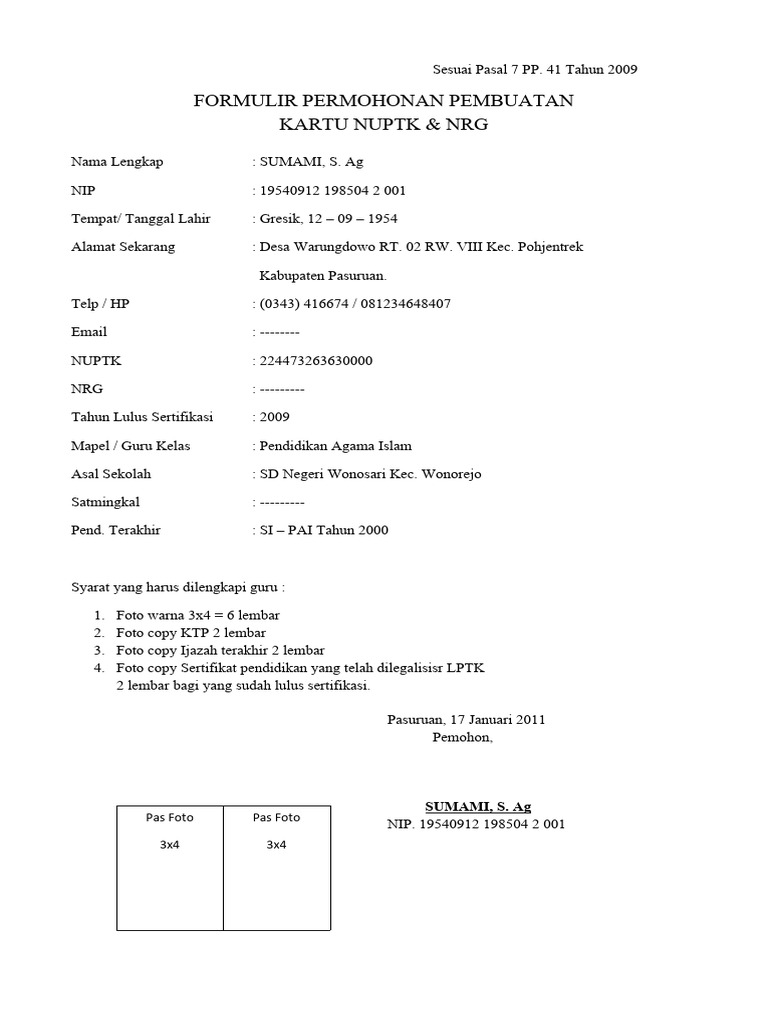 Formulir Nuptk Pdf