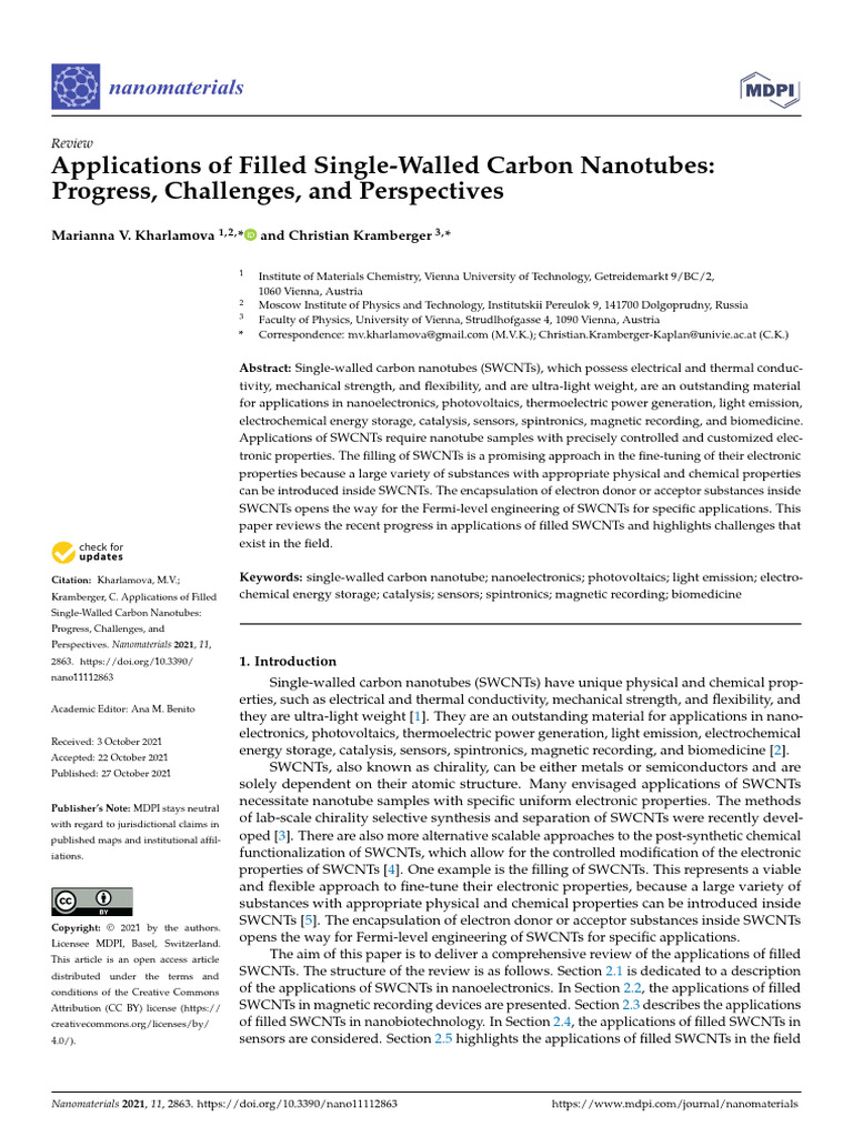 Single-Walled Carbon Nanotubes | PDF | Carbon Nanotube | Field Effect ...