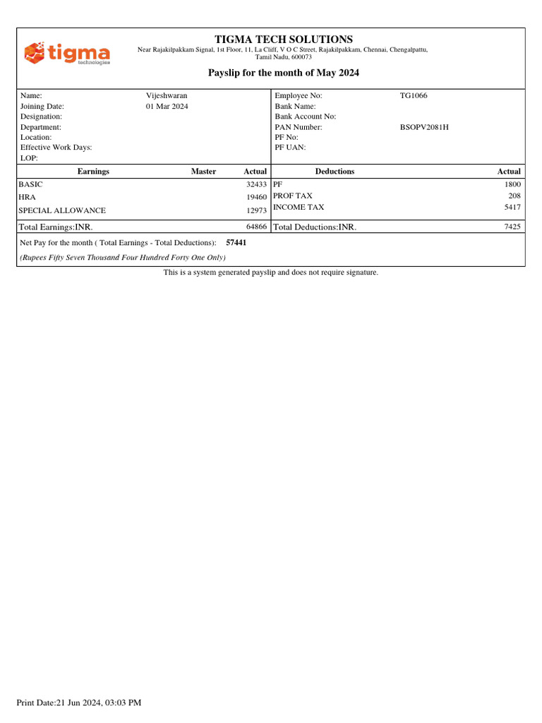 Payslip May 2024 PDF