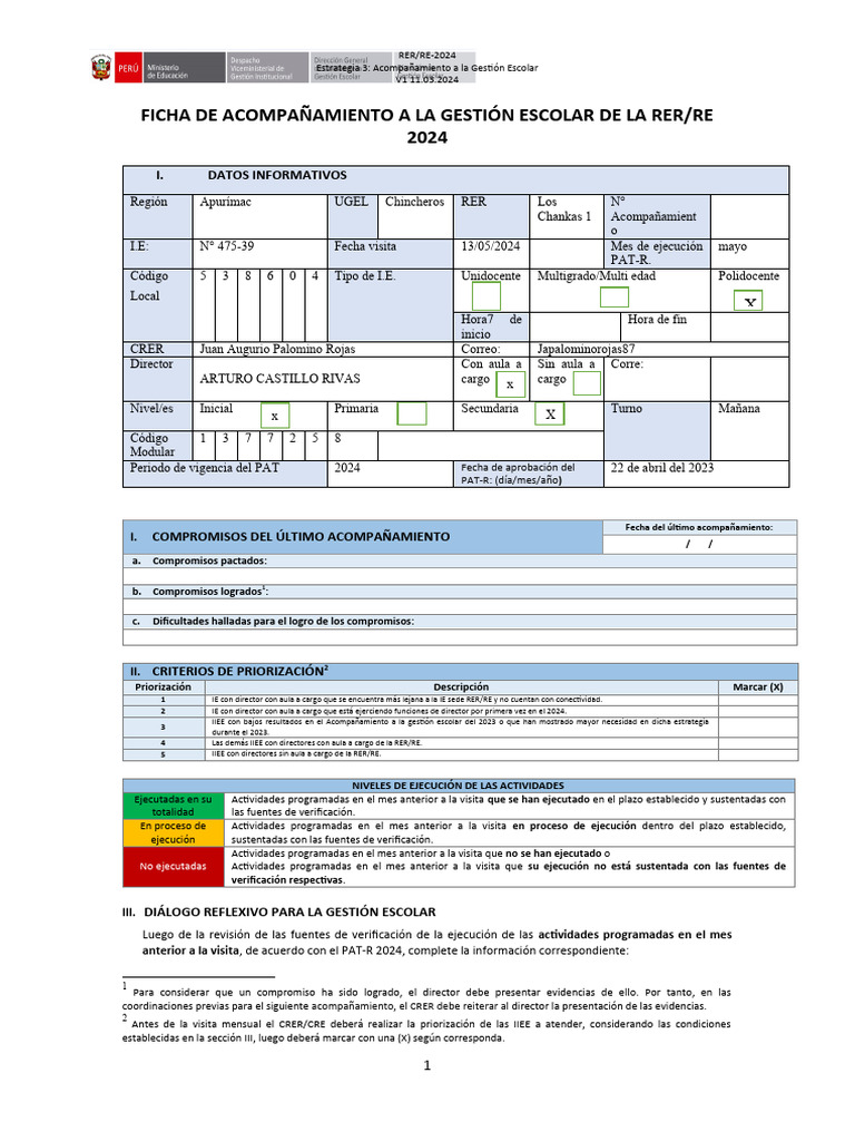 Ficha de Acompañamiento A La Gestión Escolar - 2024 - V1.12.03.2024 | PDF