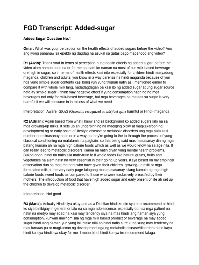 FGD - Sugar Transcribed | PDF | Sugar | Diet & Nutrition